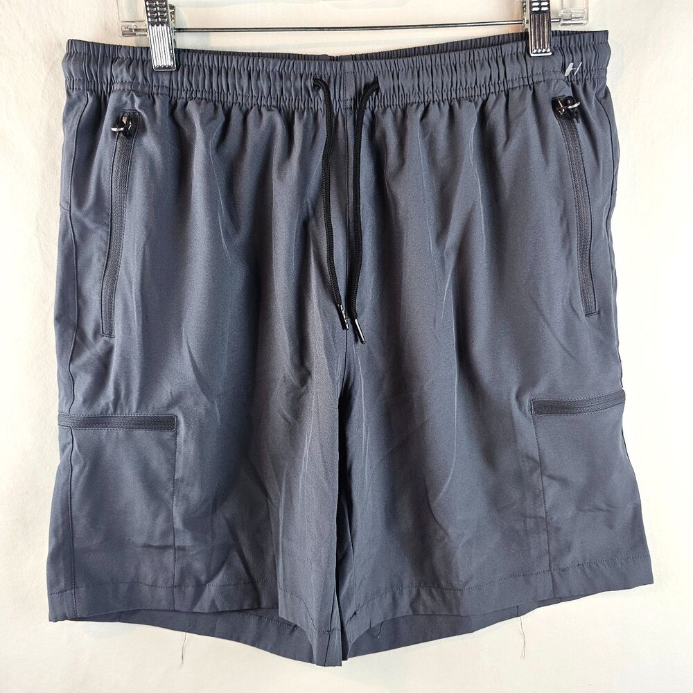 Santiny Mens Athletic Shorts Large Gray Cargo Running Workout Zipper Pockets